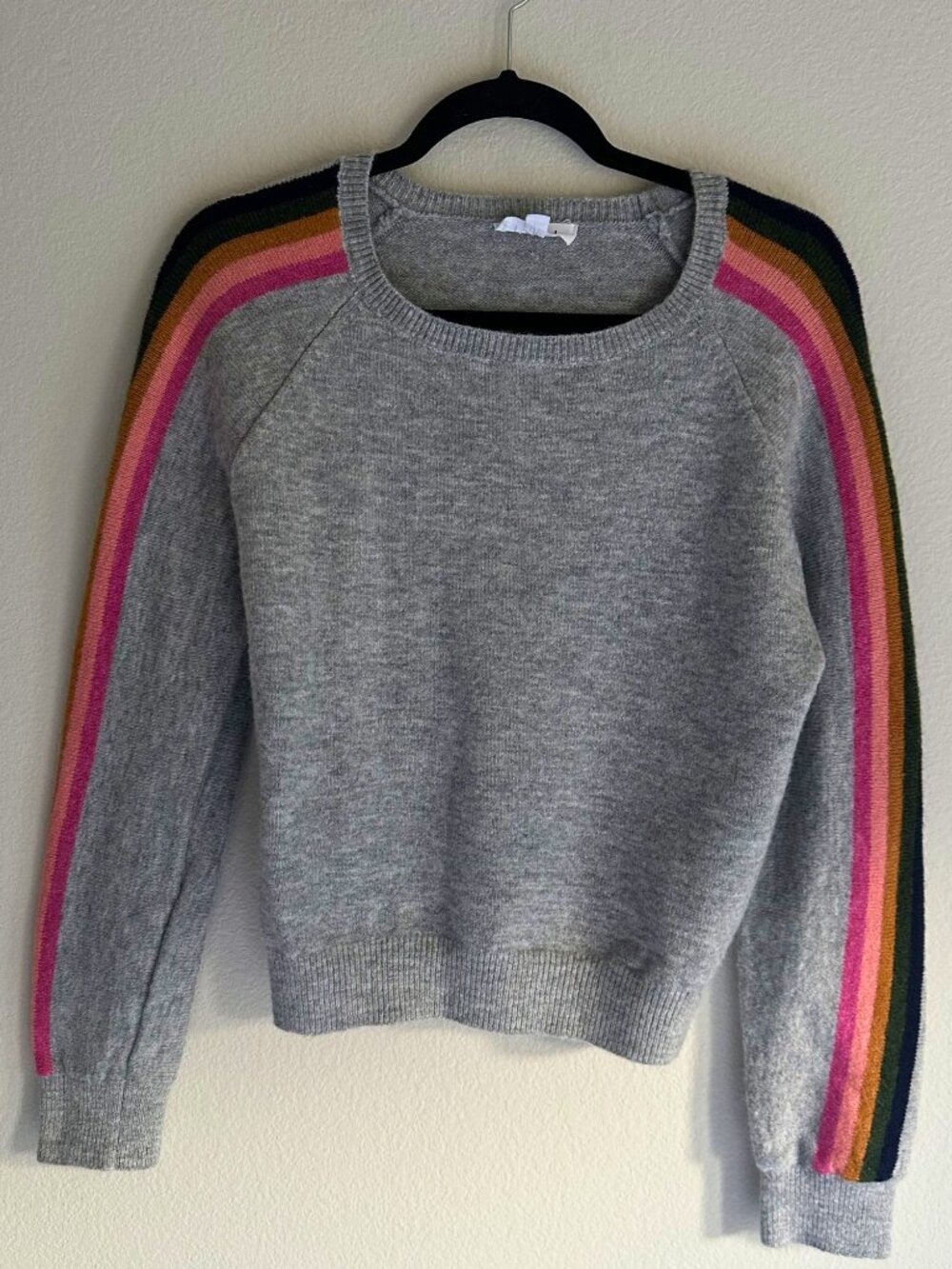 THML Gray Rainbow Stripe Sleeve Sweater Size M Lightweight Knit Pullover
